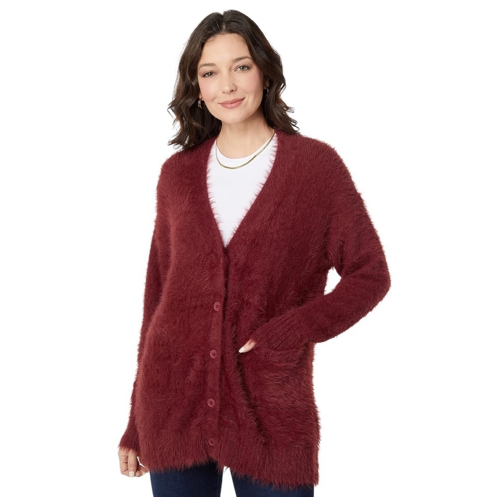 NWT Splendid Grandpa Cardigan Fuzzy Pockets In Color Crimson